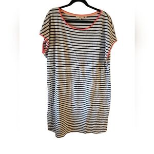 Boden sz 16 long tall white navy striped neon pink cotton dress